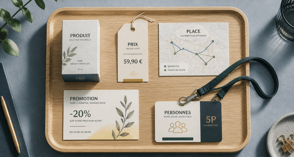 5p marketing objets sur bureau moderne