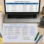 compte comptable prestation de service sur bureau avec documents et ordinateur
