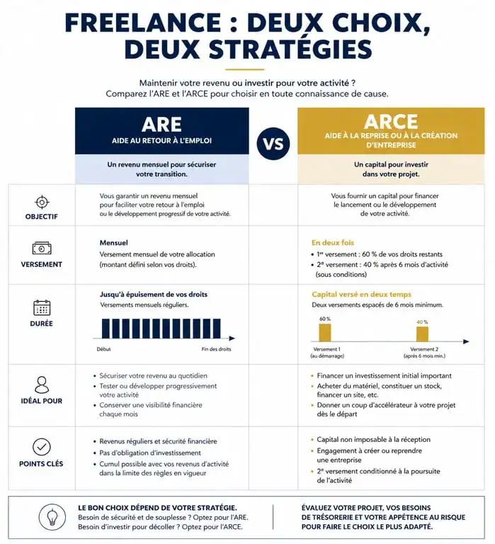 Comparatif ARE et ARCE pour freelance et chômage