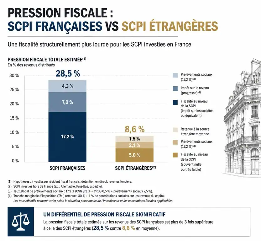 Comparatif de la pression fiscale entre SCPI France et SCPI étrangères