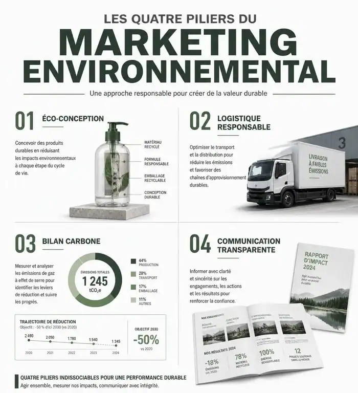 Infographie sur les piliers du marketing environnemental