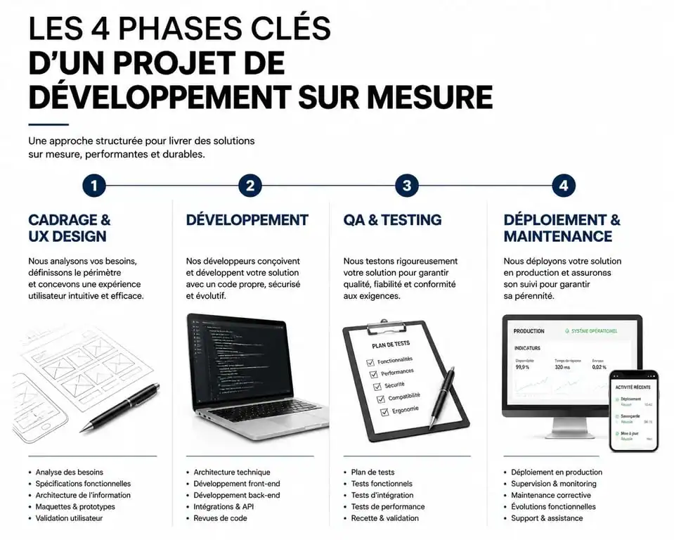 Étapes clés d'un projet de développement de logiciel métier sur mesure