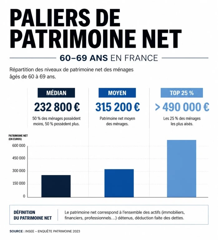 Patrimoine net des 60-69 ans en France : benchmarks et montants moyens pour préparer sa retraite