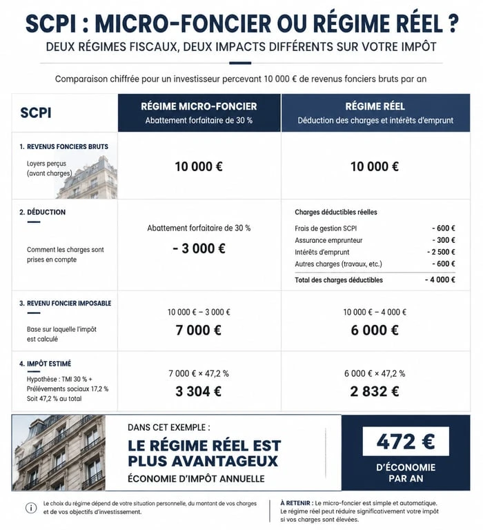 Comparatif des régimes fiscaux pour l'imposition SCPI : micro-foncier versus régime réel