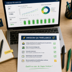 bureau qa freelance full remote avec ordinateur et checklist