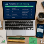 formation growth hacking sur bureau moderne avec laptop