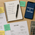 freelance et chomage sur bureau avec documents