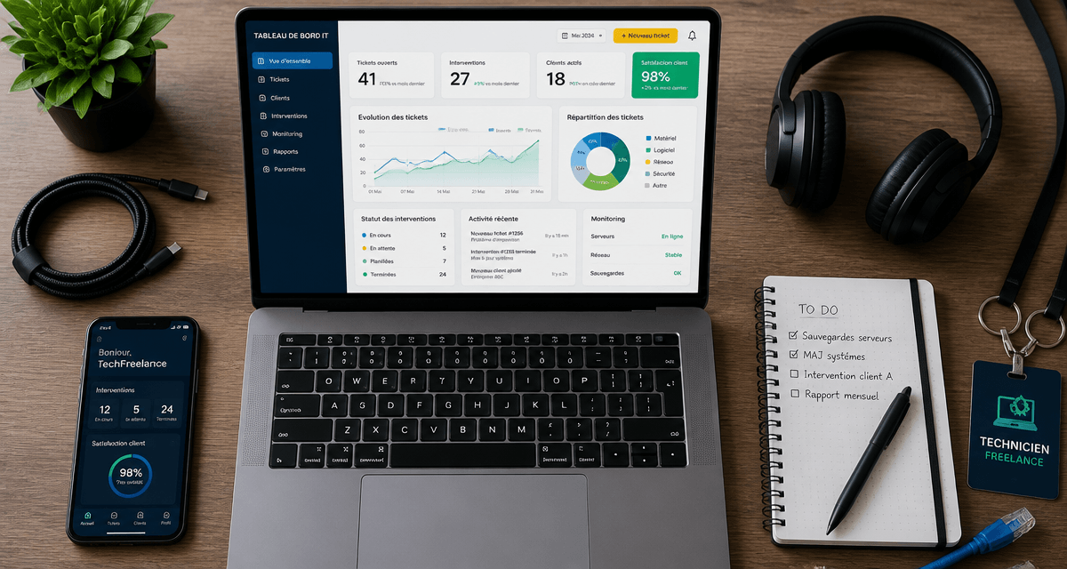Freelance technicien informatique sur bureau moderne