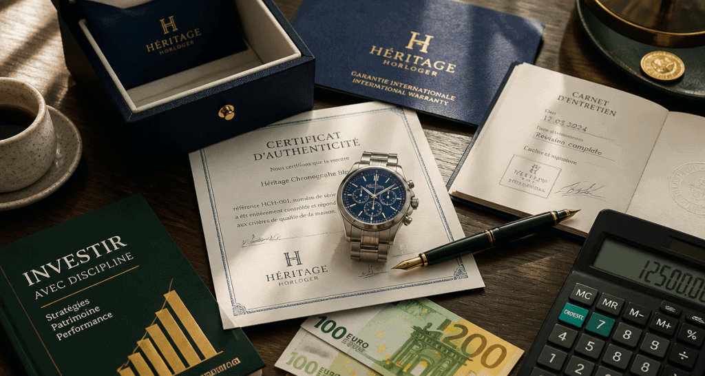investir dans une montre de luxe sur bureau avec accessoires financiers