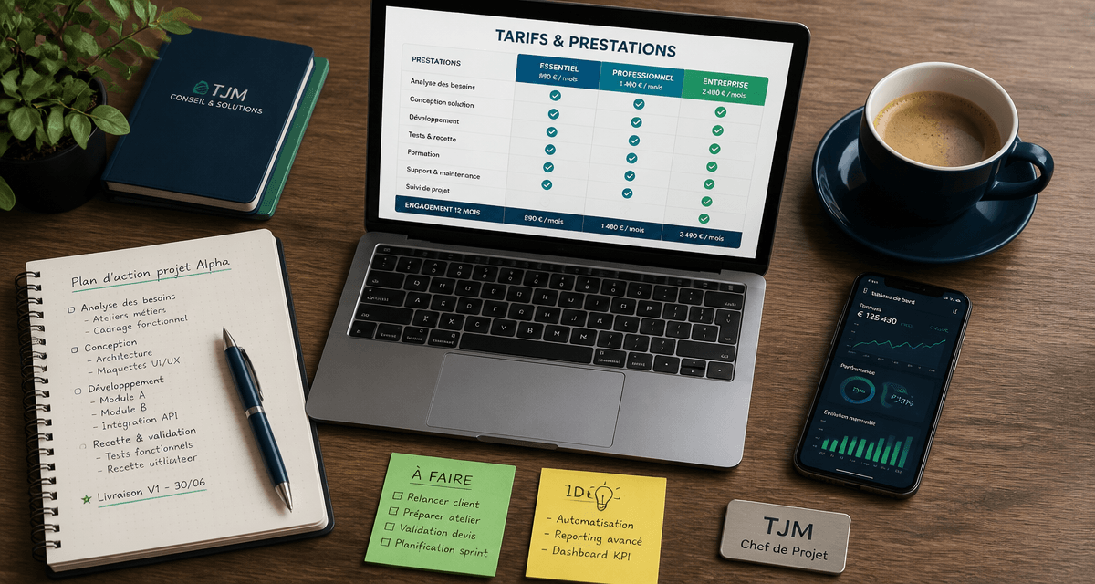 tjm chef de projet sur bureau avec tarifs