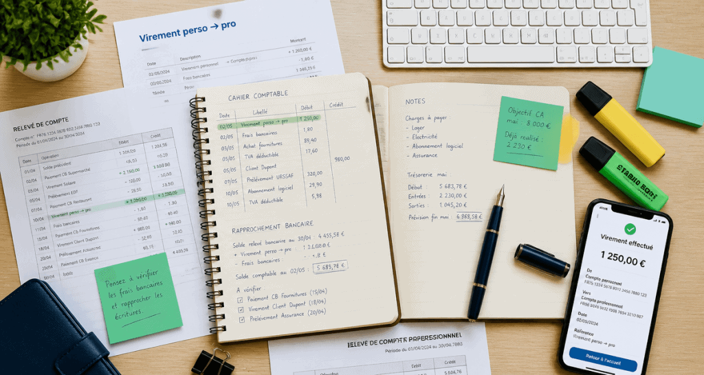 virement compte perso vers compte pro comptabilité
