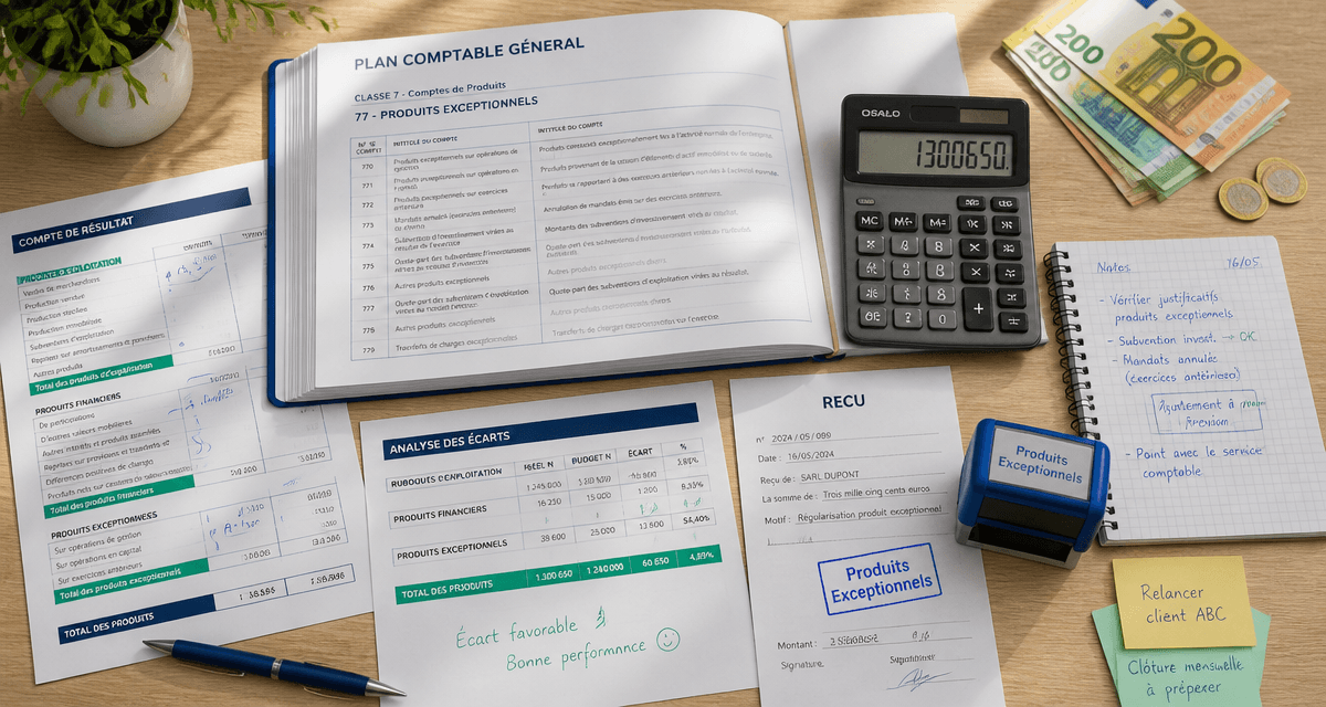 compte produits exceptionnels sur bureau avec documents