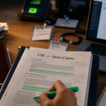 CSE action : dossier droit d’alerte sur table en open space