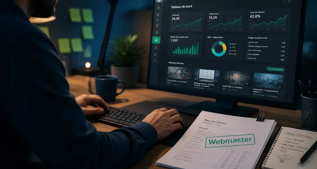 Emploi webmaster : compétences clés et tableau de bord web au travail