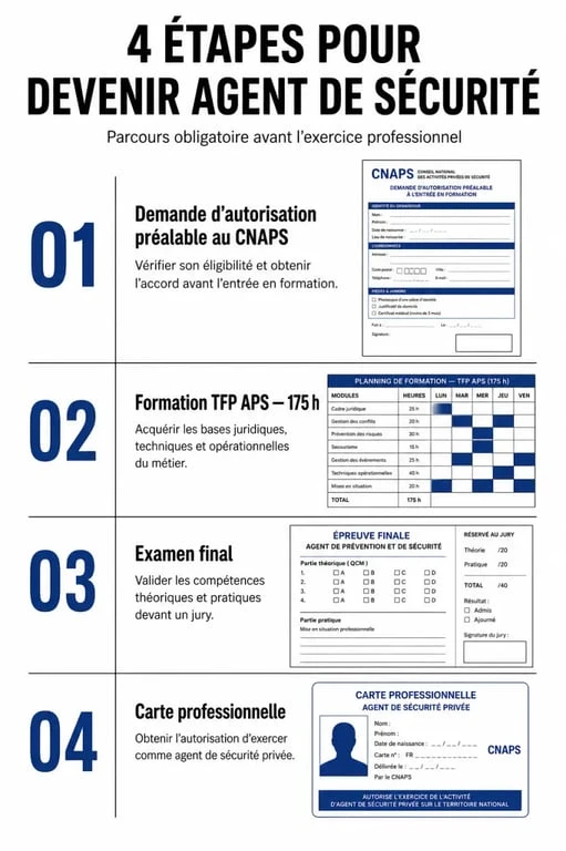 Parcours pour devenir agent de sécurité et obtenir la carte professionnelle TFP APS