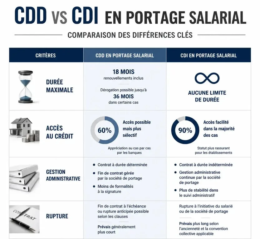 Tableau comparatif des avantages du portage salarial en CDI par rapport au CDD pour les freelances