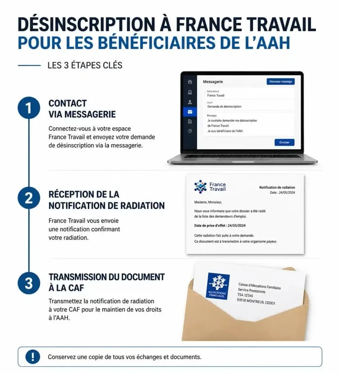 Étapes de la désinscription à France Travail pour les bénéficiaires de l'AAH