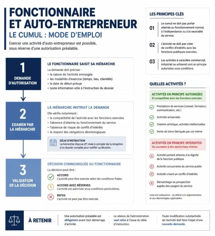 Infographie des étapes pour devenir auto-entrepreneur en étant fonctionnaire