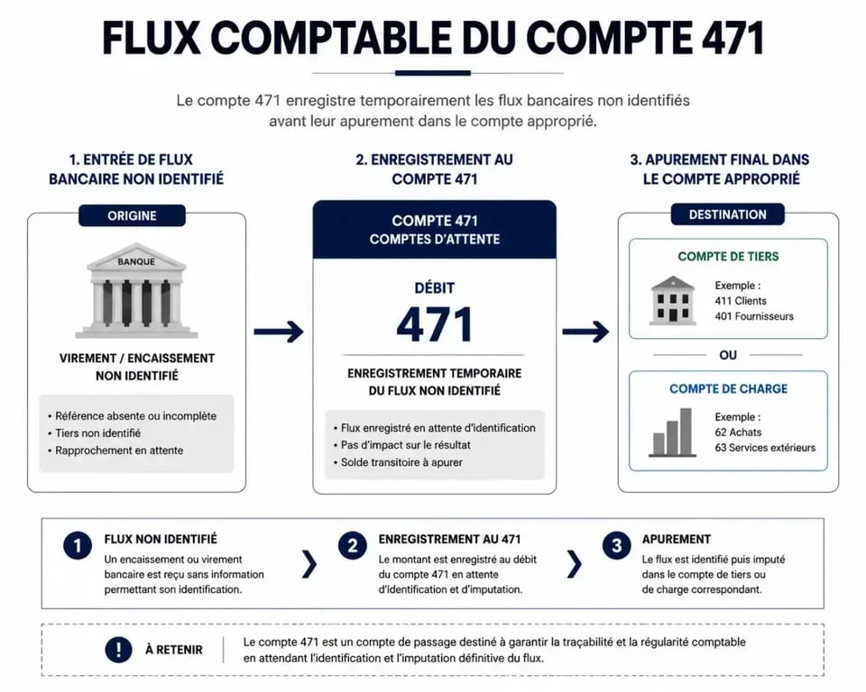 Schéma explicatif du fonctionnement du compte 471 en comptabilité pour l'apurement des écritures