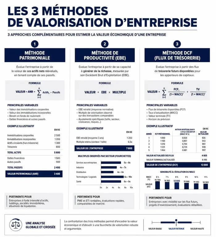 Infographie des méthodes de valorisation pour vendre son entreprise