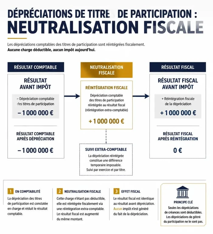 Schéma du mécanisme de neutralisation fiscale pour la dépréciation des titres de participation