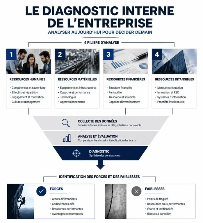 Infographie du diagnostic interne en STMG : analyse des ressources et compétences