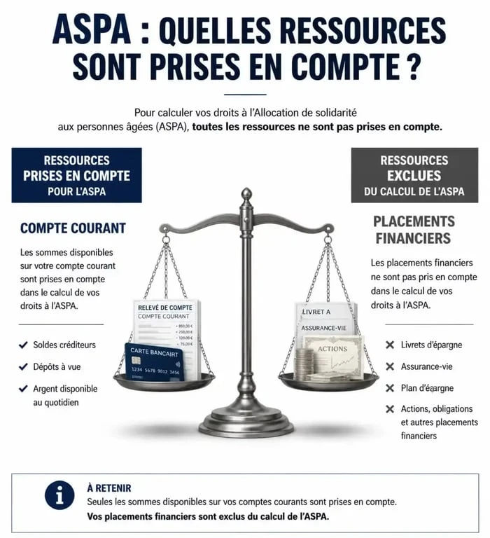 Infographie sur le calcul de l'ASPA et compte courant