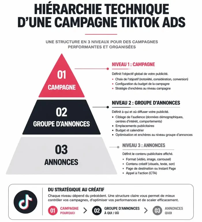Schéma de la structure d'une campagne TikTok Ads pour une formation