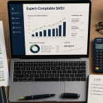 bureau expert comptable sasu avec bilan et ordinateur