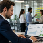 Expert en marketing devant dashboard stratégie
