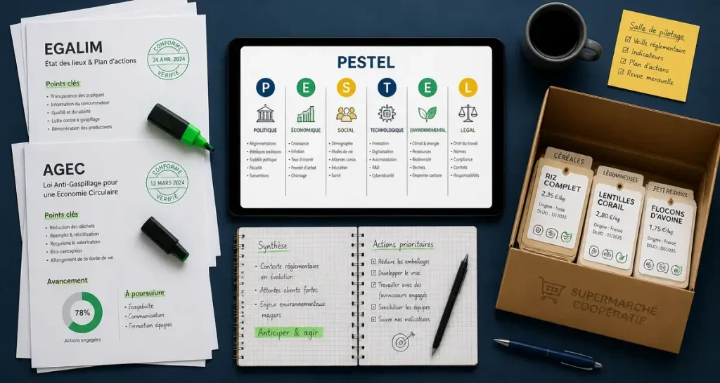 Tableau PESTEL grande distribution : pressions stratégiques pour le secteur