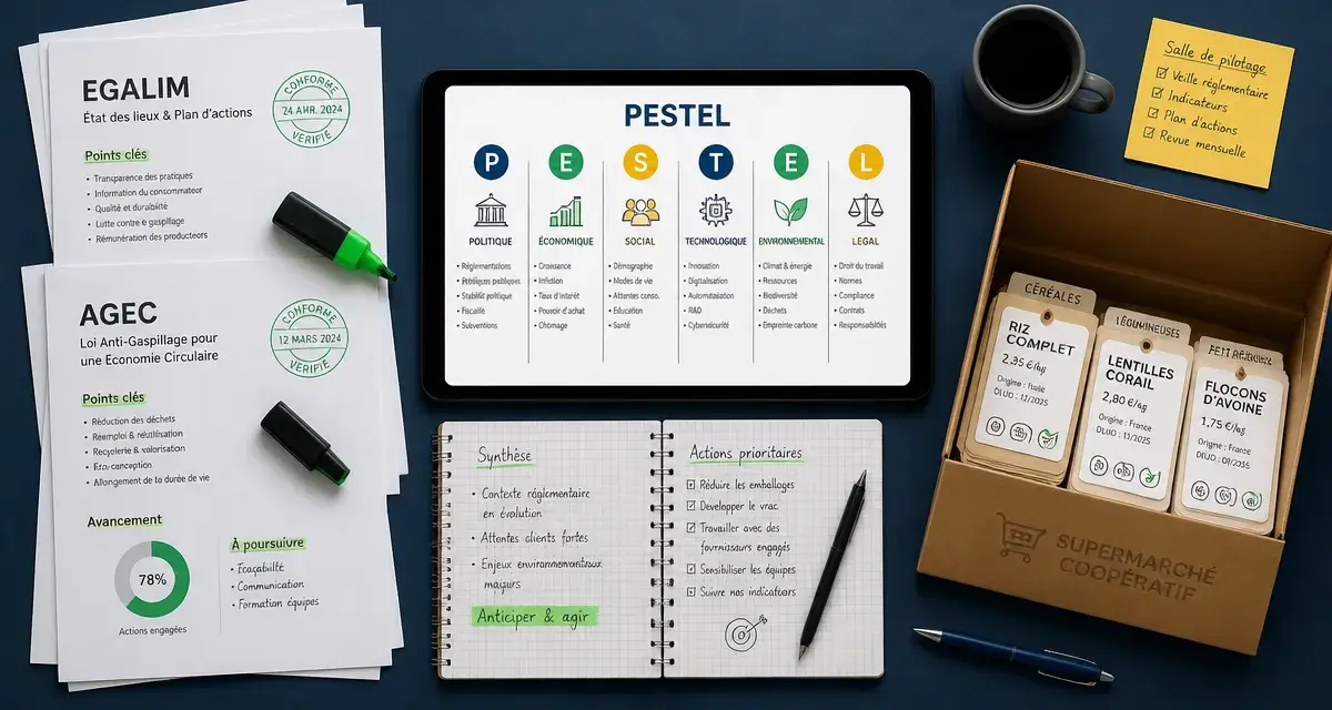 Tableau PESTEL grande distribution : pressions stratégiques pour le secteur