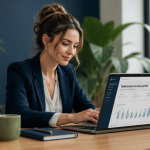 Femme en télétravail temps partiel dans un bureau lumineux