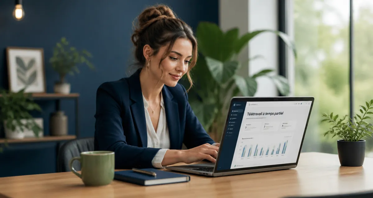 Femme en télétravail temps partiel dans un bureau lumineux