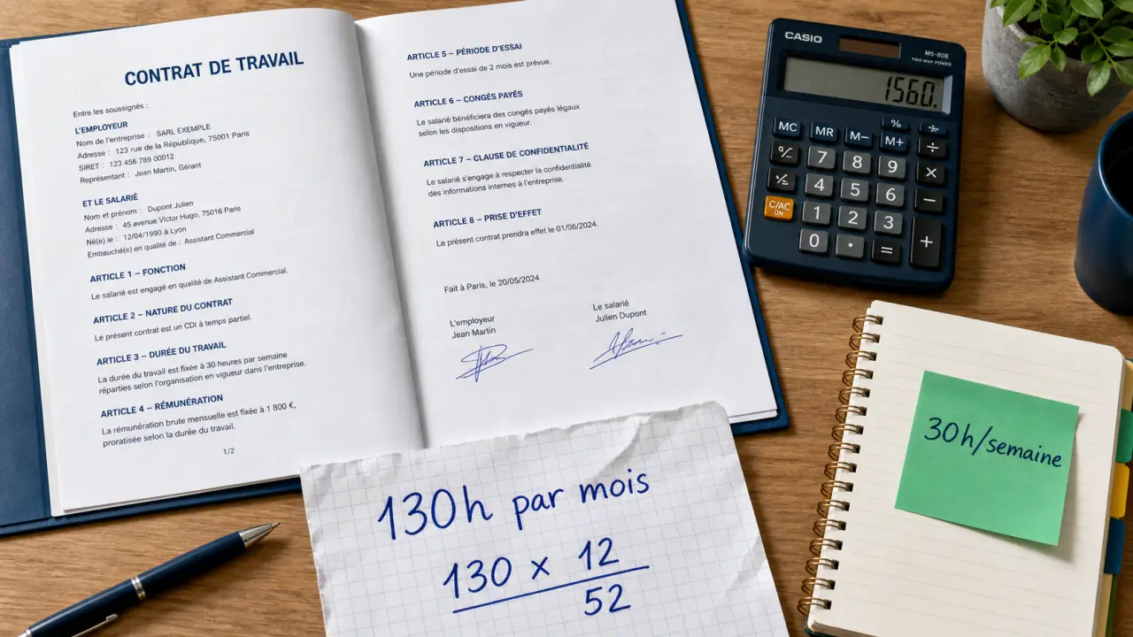 130h par mois combien par semaine : 30h/semaine, calcul et contrat