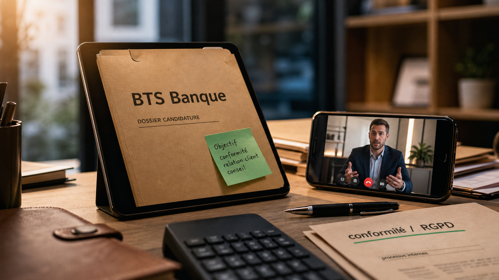 bts banque a distance en visioconférence sur tablette et dossier