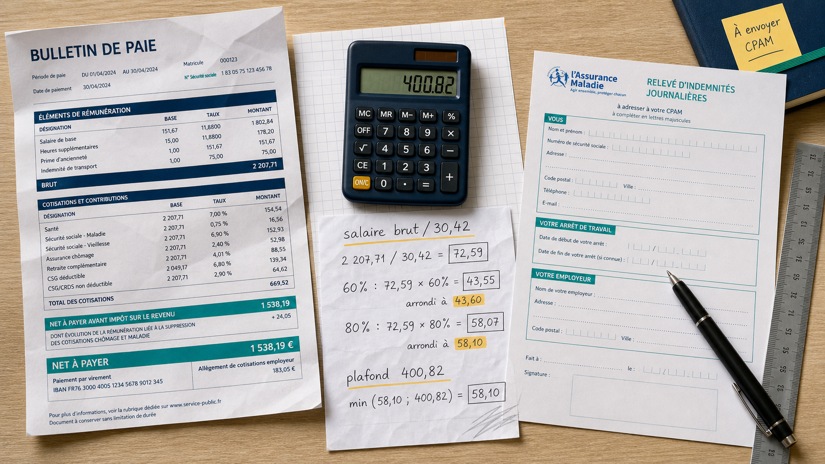 calcul ijss accident du travail : 30,42, 60% puis 80%