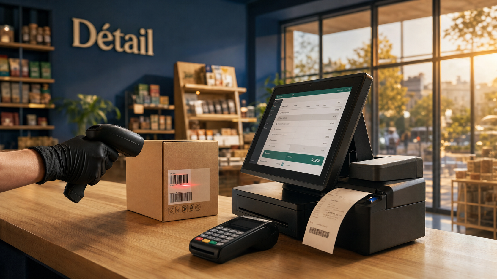 Définition commerce de détail : caisse enregistreuse et paiement en boutique