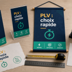 Exemple de PLV en magasin : présentoir comptoir, totem et display électronique