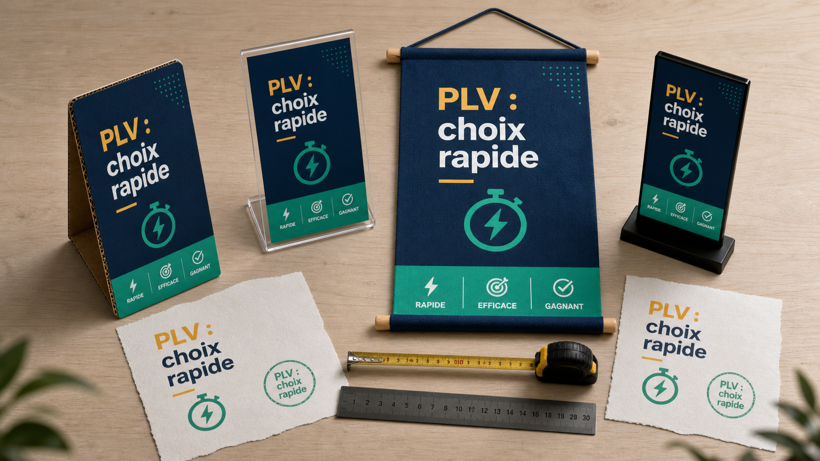 Exemple de PLV en magasin : présentoir comptoir, totem et display électronique