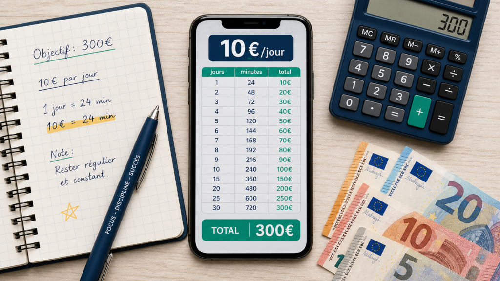 Gagner 10 euros par jour : tableau 30 à 60 minutes