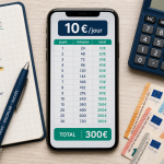 Gagner 10 euros par jour : tableau 30 à 60 minutes