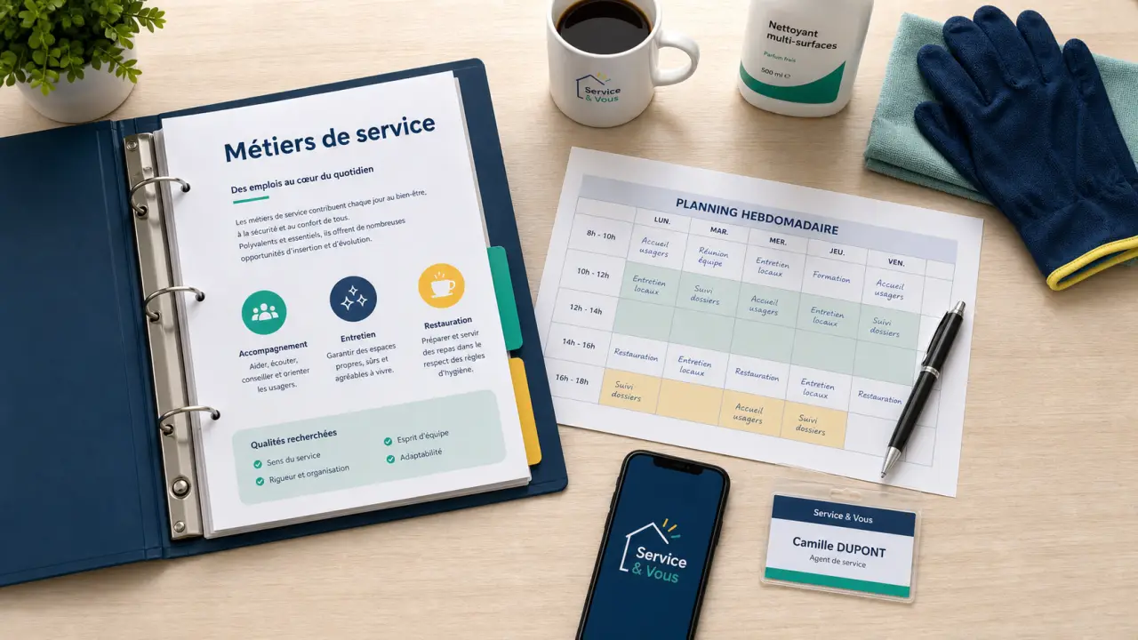 Métier de service : aide à la personne et entretien, fiche et planning