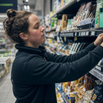 Mise en rayon métier en magasin : employée ajuste les produits