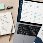 Brand content definition : carnet et ordinateur pour contenu de marque