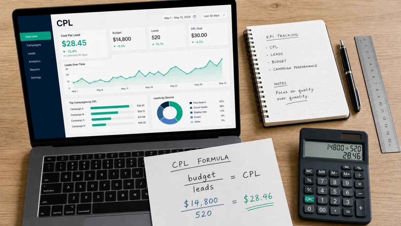 CPL marketing : formule budget / leads et KPI à comparer