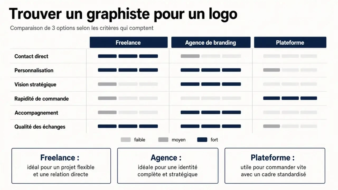 Comparatif graphiste pour logo : freelance, agence ou plateforme