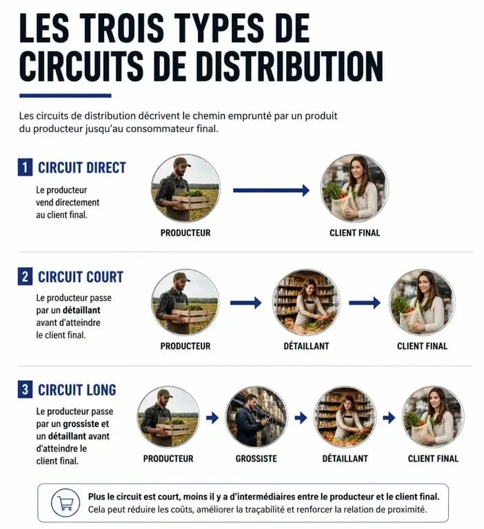Schéma des circuits de distribution : direct, court et long pour une stratégie de distribution efficace