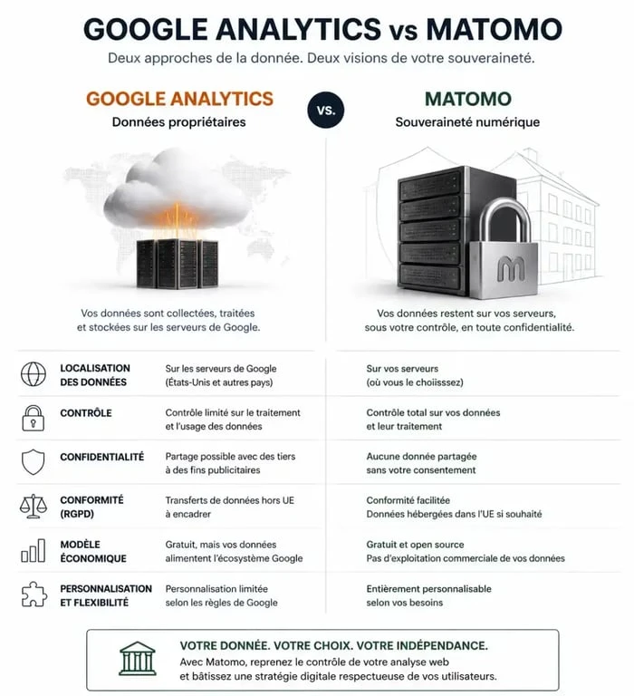 Comparatif Matomo vs Google Analytics : souveraineté des données et conformité RGPD