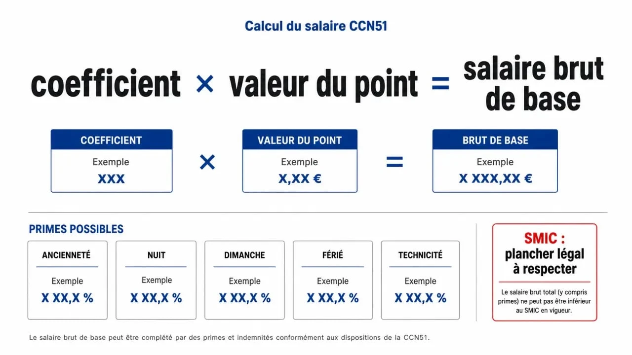 CCN51 salaire : schéma du coefficient, de la valeur du point, des primes et du SMIC